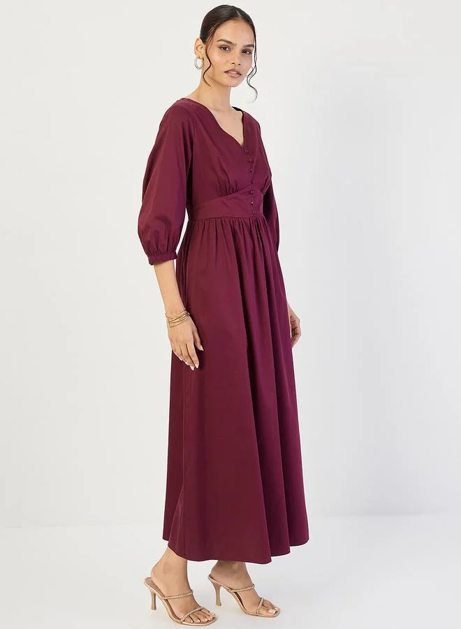 Femmella  Wine Cotton Corset Detailing Maxi Dress for Women | Best Price UAE