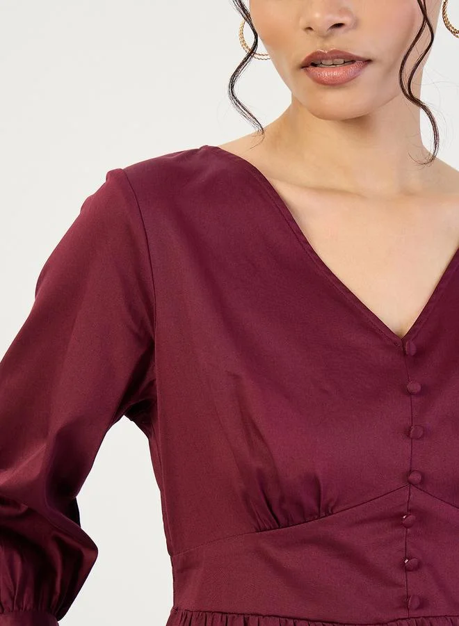 Femmella  Wine Cotton Corset Detailing Maxi Dress for Women | Best Price UAE