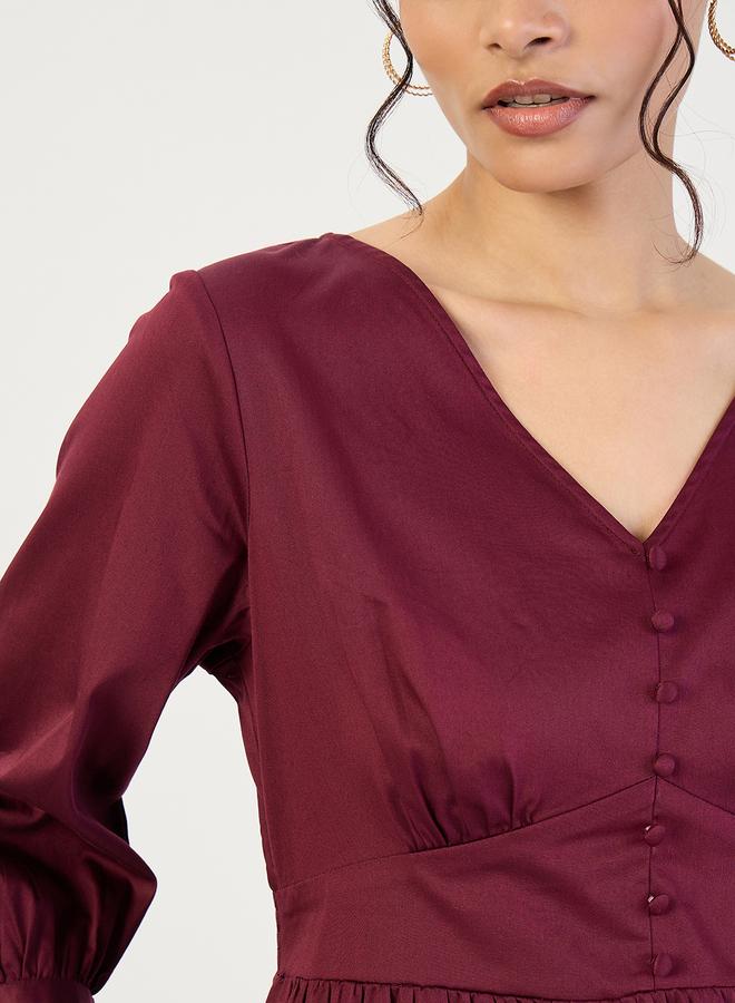 Femmella Wine Cotton Corset Detailing Maxi Dress - Image 5