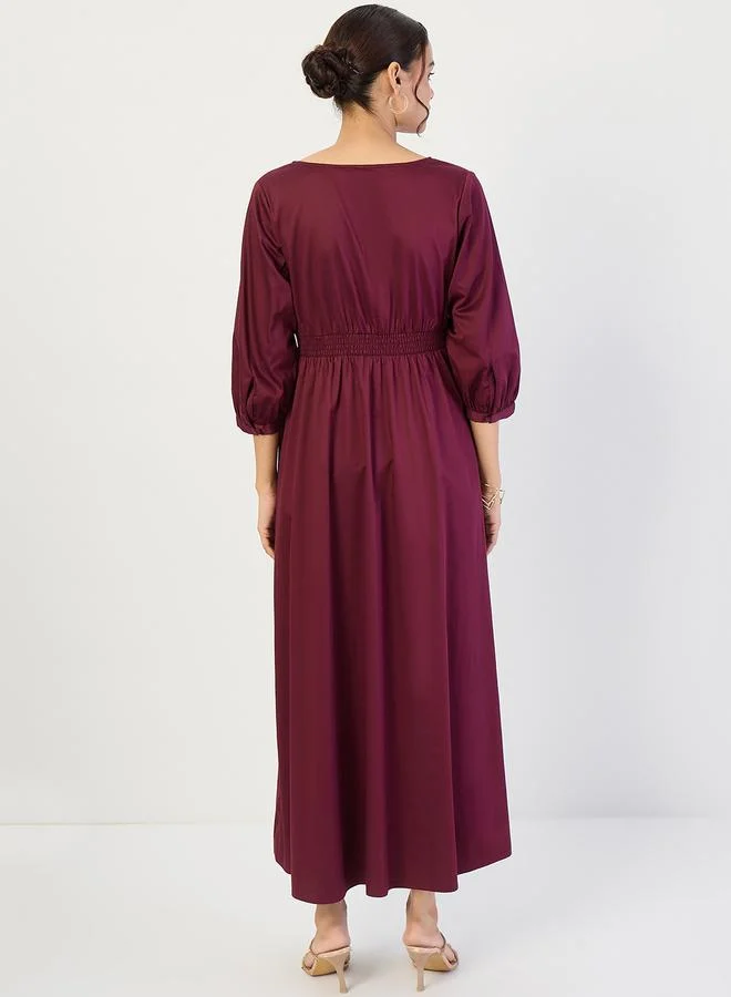 Femmella  Wine Cotton Corset Detailing Maxi Dress for Women | Best Price UAE