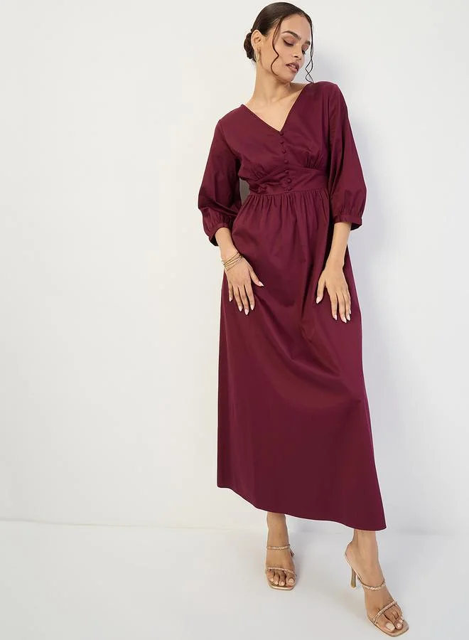 Femmella  Wine Cotton Corset Detailing Maxi Dress for Women | Best Price UAE