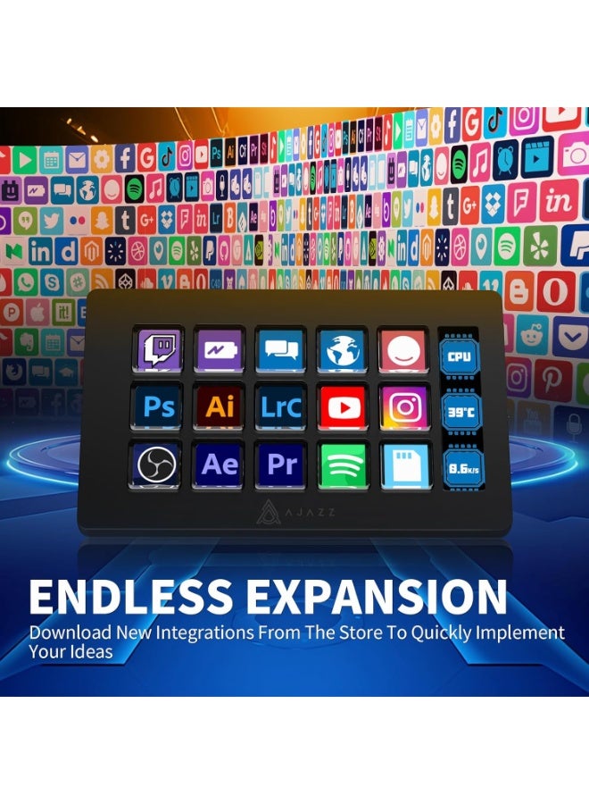 إيه جاز وحدة تحكم استوديو البث AKP153E لوحة مفاتيح من النوع c سلكية مع 15 مفتاح ماكرو LCD وشاشة جانبية واحدة وحامل قابل للفصل لتشغيل الإجراءات المتعددة في Windows MAC Twitter TikTok YouTube OBS App - Image 2