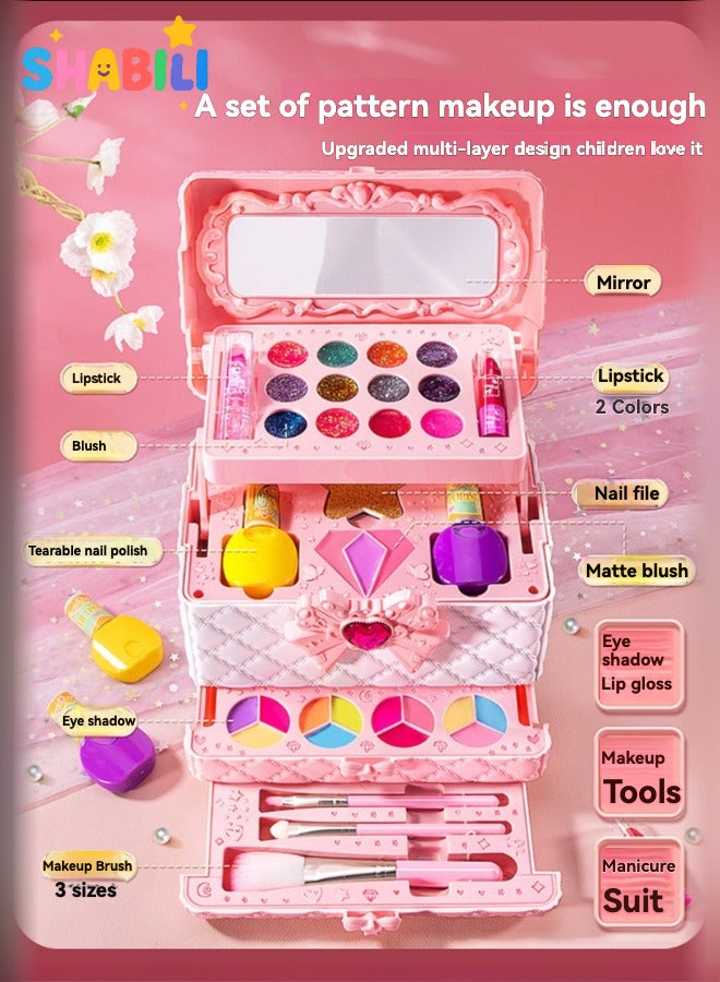 SHABILI 4-Layer Kids Makeup Toy Box for Girls Aged 5–8 – Pretend Cosmetic Kit with Lipstick, Nail Polish, Eye Shadow – Birthday Gift with Handbag - Image 2