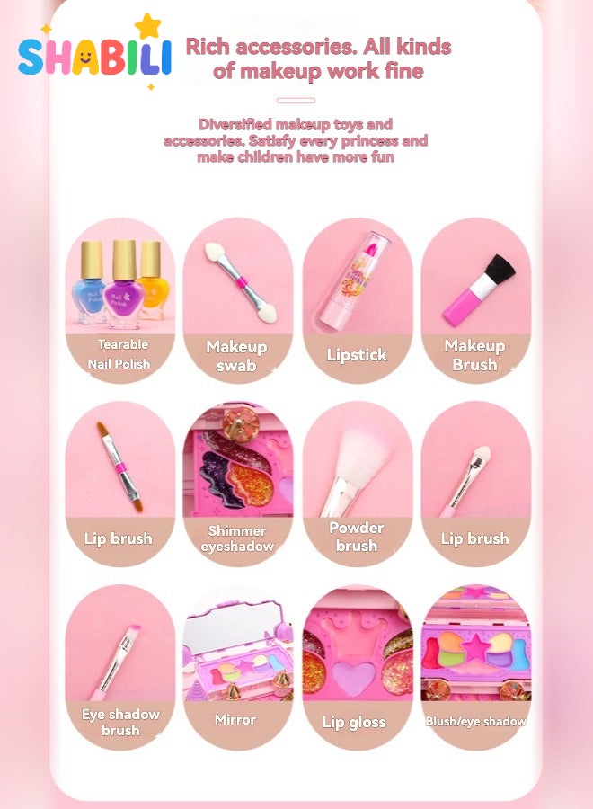 SHABILI 4-Layer Kids Makeup Toy Box for Girls Aged 5–8 – Pretend Cosmetic Kit with Lipstick, Nail Polish, Eye Shadow – Birthday Gift with Handbag - Image 4