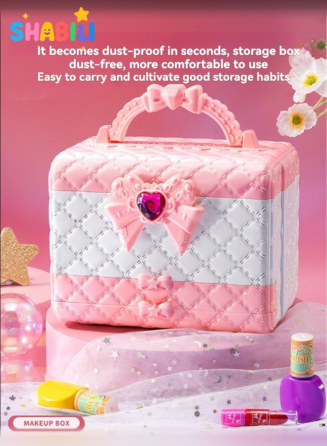 SHABILI 4-Layer Kids Makeup Toy Box for Girls Aged 5–8 – Pretend Cosmetic Kit with Lipstick, Nail Polish, Eye Shadow – Birthday Gift with Handbag - Image 5