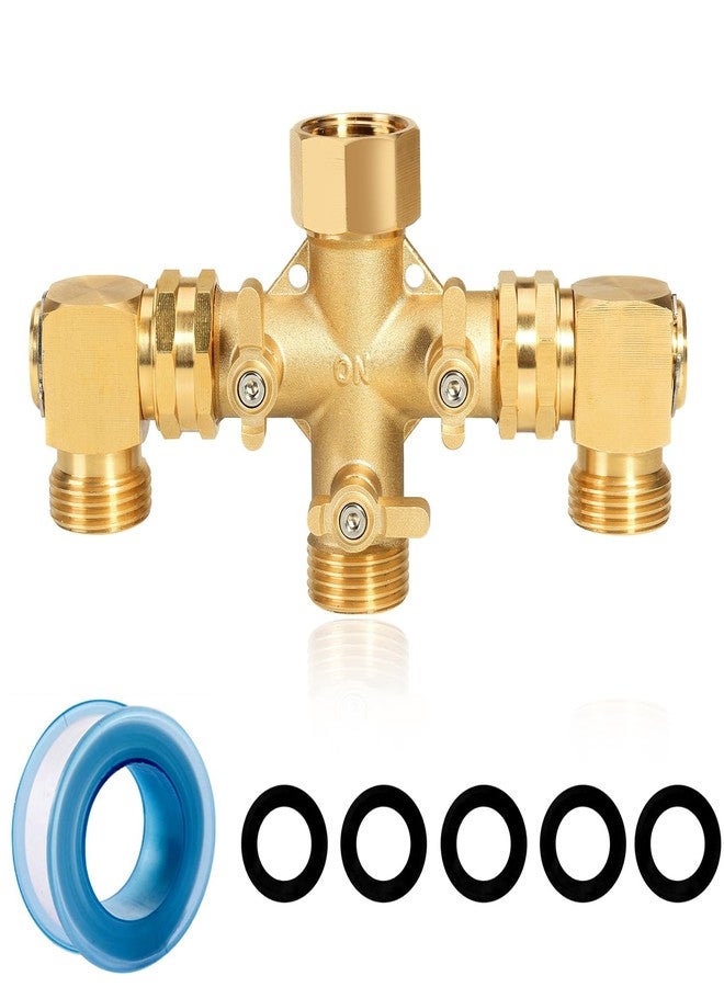 YELUN Garden Hose Splitter High Flow Splitter with Swivel elbow Connect Brass Hose Splitter with Shut Off Valves 3 way Hose Bib Adapter (with Swivel elbow) - Image 1