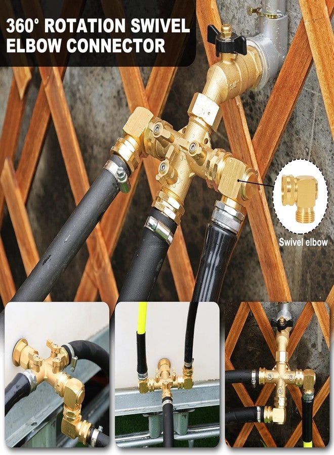 YELUN Garden Hose Splitter High Flow Splitter with Swivel elbow Connect Brass Hose Splitter with Shut Off Valves 3 way Hose Bib Adapter (with Swivel elbow) - Image 3