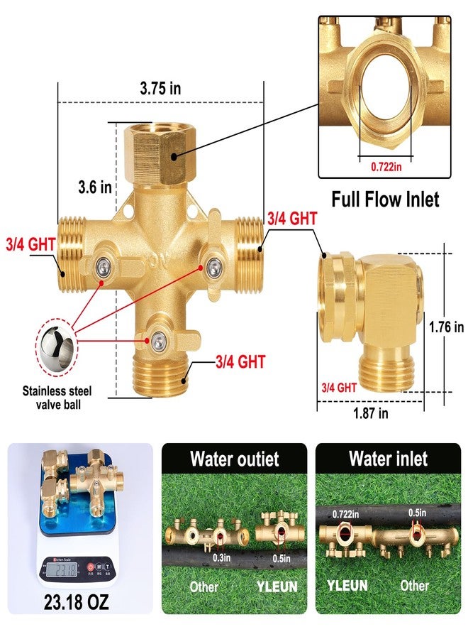 YELUN Garden Hose Splitter High Flow Splitter with Swivel elbow Connect Brass Hose Splitter with Shut Off Valves 3 way Hose Bib Adapter (with Swivel elbow) - Image 2