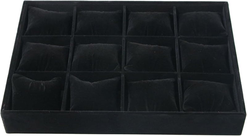 Black Watch Display Stand Organizer 12 Slots With Velvet Pillows Holder Tray - Image 1