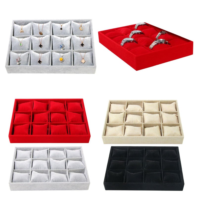 Black Watch Display Stand Organizer 12 Slots With Velvet Pillows Holder Tray - Image 3