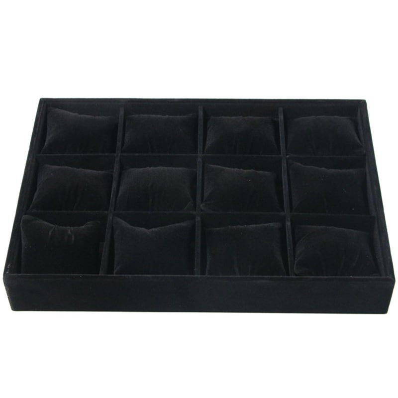 Black Watch Display Stand Organizer 12 Slots With Velvet Pillows Holder Tray - Image 2
