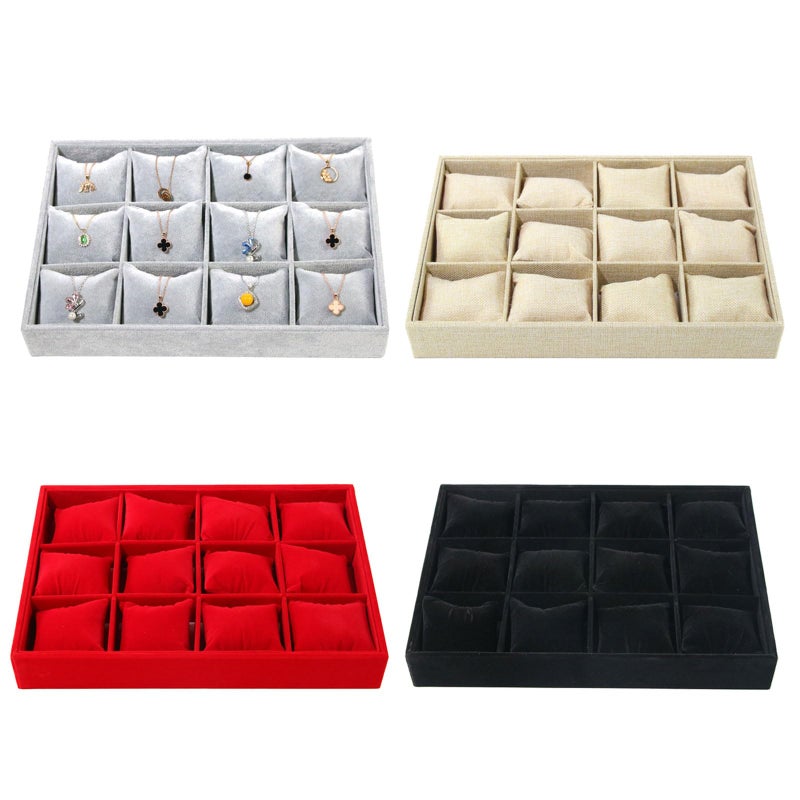 Black Watch Display Stand Organizer 12 Slots With Velvet Pillows Holder Tray - Image 5
