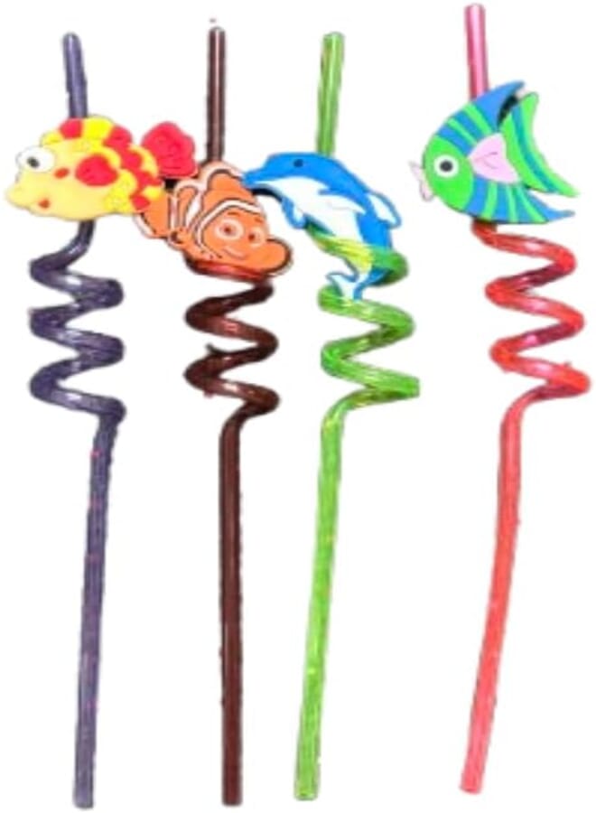 SGS 4922111814035 Sea Creatures Plastic Boutique Straws Set, Made in China, 4 Piece - Multi Colour