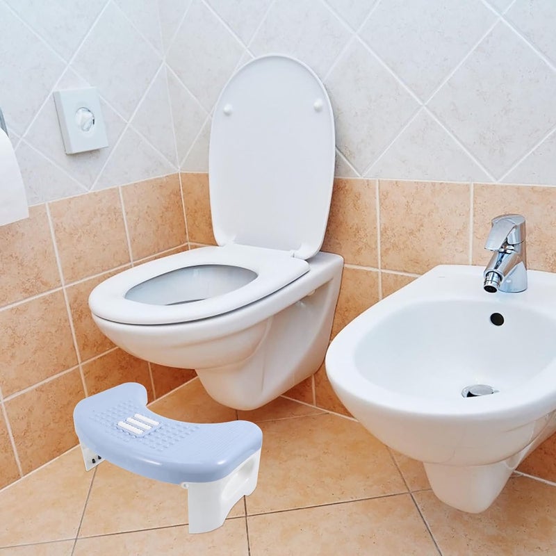 Toilet Stool Bathroom Step Stool Blue and White Plastic Footstool for Adults Squatting Support for Home Toilet Use - Image 2