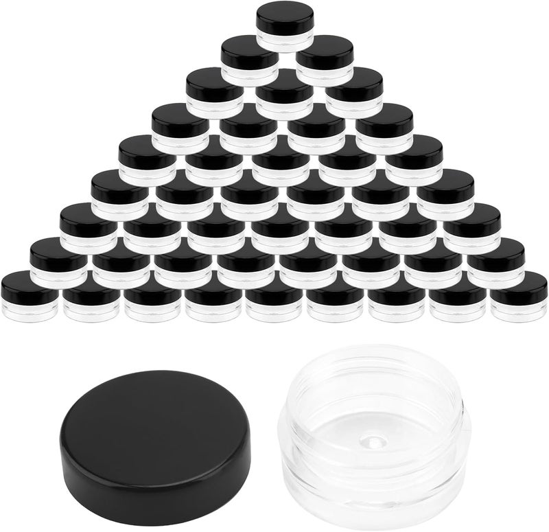 SHEUTSAN 200 Pack 3 Gram Plastic Jars with Black Lids 3ml Plastic Makeup Sample Containers Empty Clear Containers for Samples Make Up - Image 1