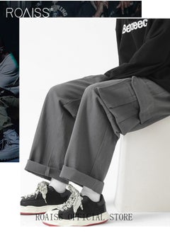 roaiss Casual Cargo Pants for Men Youth Trendy Loose Fit Straight Leg Long Pants Functional Streetwear Overalls Trousers with Multi Pockets Street Style Functional Streetwear  - Image 4