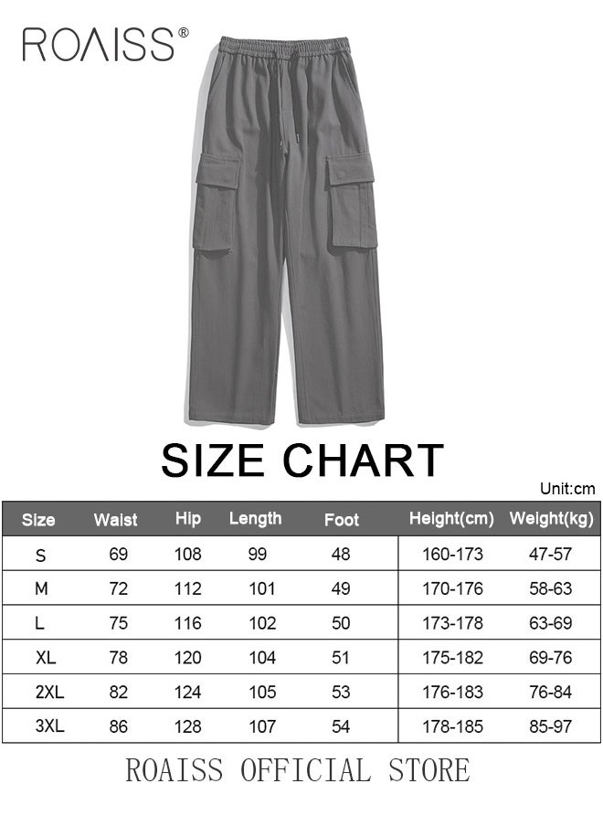 roaiss - Casual Cargo Pants for Men Youth Trendy Loose Fit Straight Leg Long Pants Functional Streetwear Overalls Trousers with Multi Pockets Street Style Functional Streetwear - Image 1