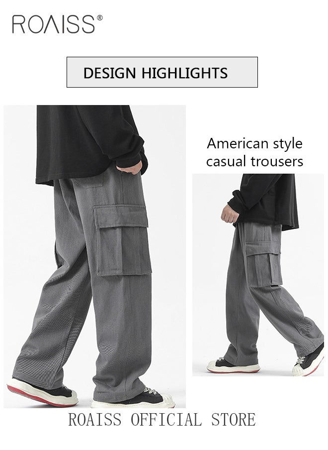 roaiss - Casual Cargo Pants for Men Youth Trendy Loose Fit Straight Leg Long Pants Functional Streetwear Overalls Trousers with Multi Pockets Street Style Functional Streetwear - Image 1