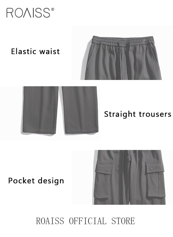 roaiss - Casual Cargo Pants for Men Youth Trendy Loose Fit Straight Leg Long Pants Functional Streetwear Overalls Trousers with Multi Pockets Street Style Functional Streetwear - Image 1