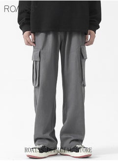 roaiss Casual Cargo Pants for Men Youth Trendy Loose Fit Straight Leg Long Pants Functional Streetwear Overalls Trousers with Multi Pockets Street Style Functional Streetwear  - Image 2