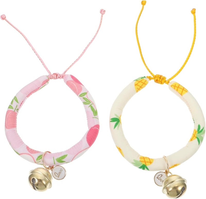 2Pcs Adjustable Cat Collar With Bell Cute Pet Neckwear Pineapple Peach For Daily Wear - Image 2