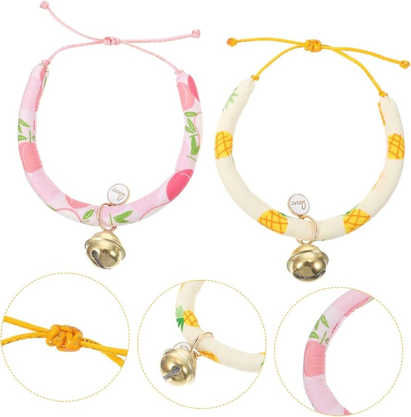 2Pcs Adjustable Cat Collar With Bell Cute Pet Neckwear Pineapple Peach For Daily Wear - Image 3