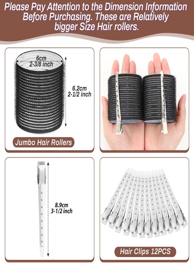 selizo Jumbo Rollers Hair Curlers 24 Pcs Set with 12Pcs Jumbo Large Hair Rollers and 12 Pcs Hair Clips for Long Medium Hair Volume (Black) - Image 3