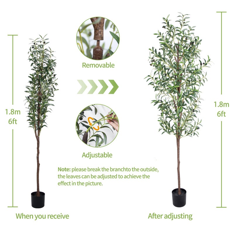 CETRD Artificial Olive Tree, 6FT Tall Faux Olive Trees 72in Outdoor Fake Potted Silk Plant with Trunk and Realistic 648 Leaves and 24 Fruits for Modern Office Home Decor Indoorï¼ˆ1packï¼‰ - Image 5