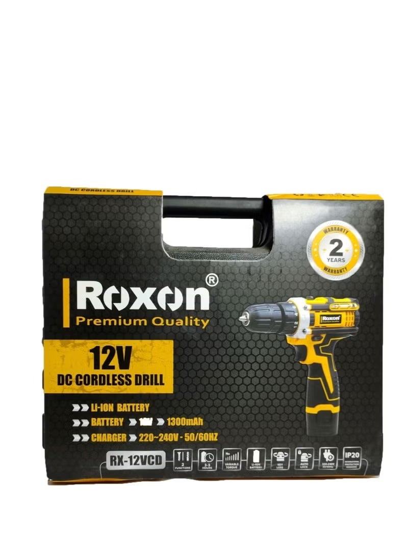 روكسون دريل و مفك براغي لاسلكي روكسون 12 فولت – خفيف الوزن، مدمج وقوي مع بطاريتين 1.5Ah، 1350 دورة/دقيقة، 18+1 إعداد عزم دوران، مفتاح عكسي، ظرف 10 مم بدون مفتاح، إضاءة LED للعمل – أداة احترافية متعددة الاستخدامات للحفر والربط في الخشب والمعادن والبلاستيك - Image 2
