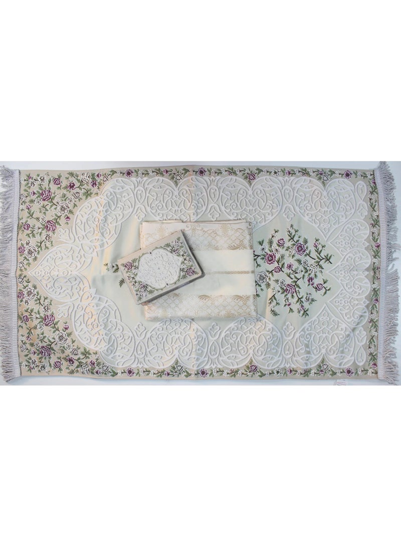 سندس مجموعة الصلاة ثوب الصلاة  وسجادة وغطاء مصحف للأناث مقاس كبير  لون سلفر  هدية رمضان - Image 1