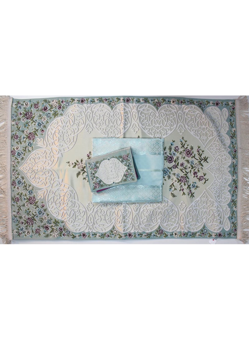 سندس مجموعة الصلاة ثوب الصلاة  وسجادة وغطاء مصحف للأناث مقاس كبير  لون سلفر  هدية رمضان - Image 4