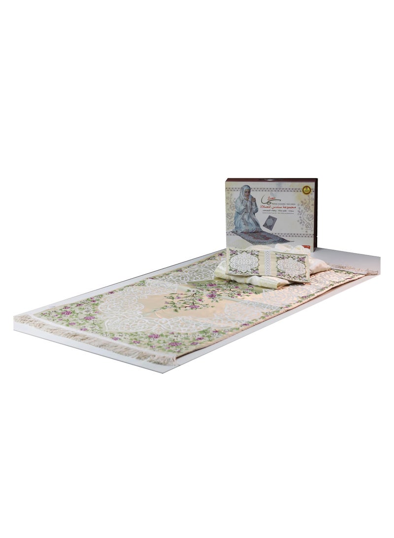 سندس مجموعة الصلاة ثوب الصلاة  وسجادة وغطاء مصحف للأناث مقاس كبير  لون سلفر  هدية رمضان - Image 2