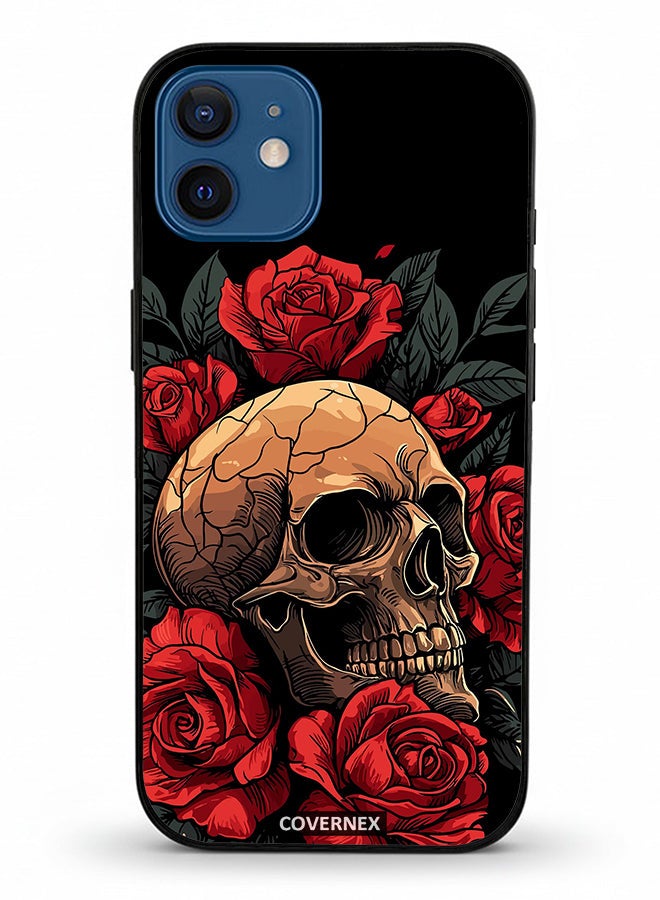 Covernex Apple iPhone 12 Protective Case Cover Printed Featuring Gothic with Roses Illustration - Image 2