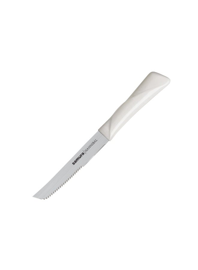 Samura HANNIBAL Steak Knife and Fork Set for 4 Persons, 130 mm | 4 Knives + 4 Forks | 8-Pcs Stainless Steel Steak Knives with Partially Serrated Blades | White Pearlescent, WHITE Handles | Premium Steak Cutlery Gift for Steak Lovers - Image 5