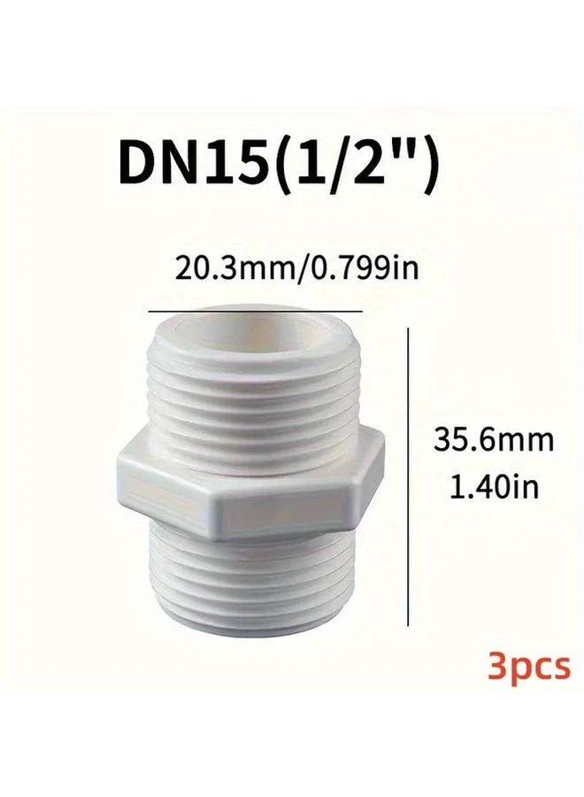 3pcs PVC Pipe Fittings DN15 1 2 Inch Hexagonal Thread For Shower External Faucets - Image 1