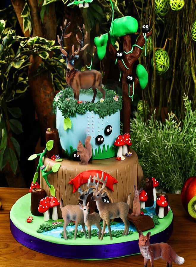 SIENON 7Pcs Forest Animals Figures Toys, Miniature Woodland Figurines with Deer Family, Elk, Fox, Rabbit, Squirrel for Kids Christmas Birthday Party Gift Cake Decorations Educational Project Diorama - Image 4