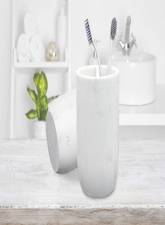 Cerpourt Toothbrush Holder Polyresin Toothbrush Organizer Stand,Multi-Functional Toothpaste Holder Makeup Brushes Cup Razors Holder for Bathroom Vanity Countertop,Ideal for Home, Hotel (Marble Style) (1Pack) - Image 2