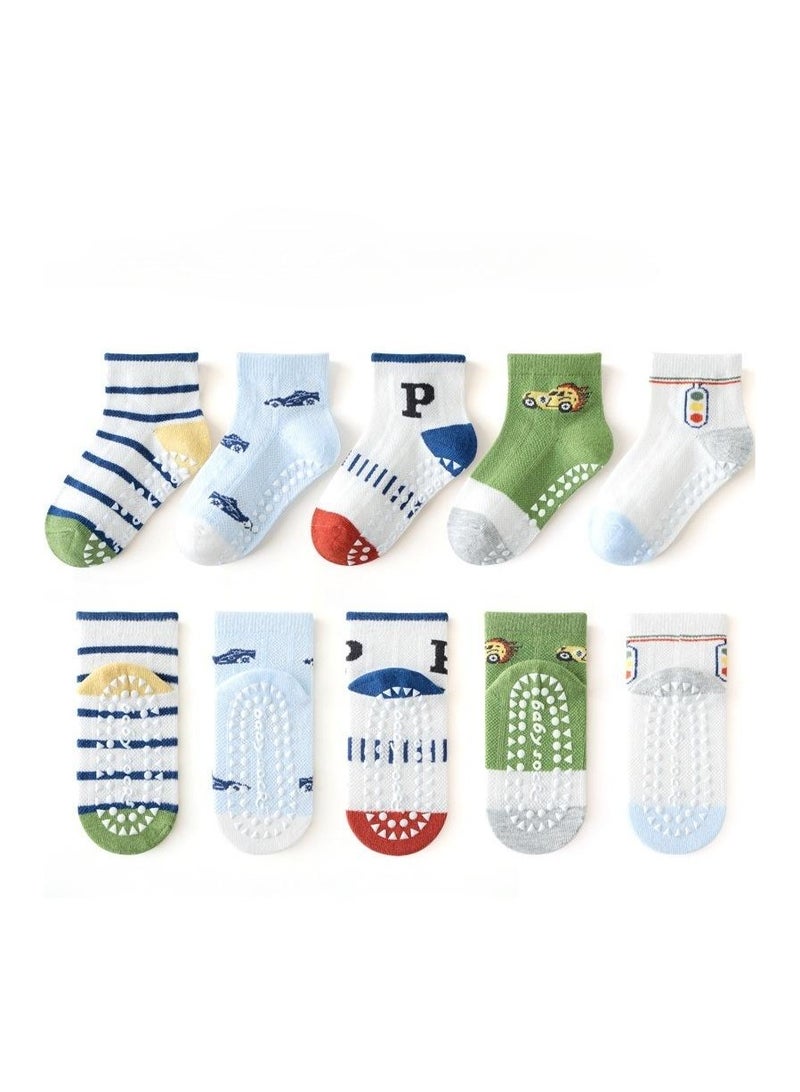 5 Pairs Per Set Children's Instep Mesh Breathable, Sock Anti Slip Design, Cartoon Short Socks  - Image 1