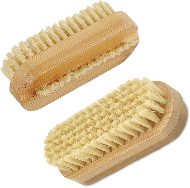 CVNRCLP Bamboo Nail Brush Set 2Piece DoubleSided Cleaning Brushes for Fingernails and Toenails Ideal Nail Care Accessories for Men Women and Kids