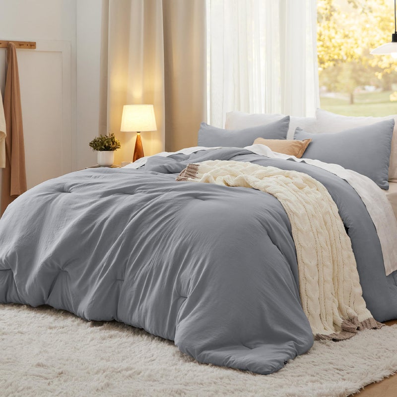 Bedsure King Comforter Set, Grey Soft Prewashed Bedding for All Seasons, 3 Pieces GentleSoftâ„¢ Bed Set, 1 Lightweight Comforter (104"x90") and 2 Pillowcases (20"x36") - Image 1