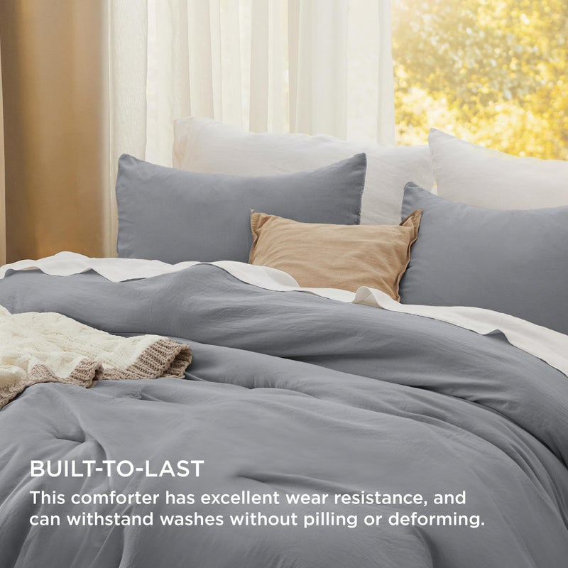 Bedsure King Comforter Set, Grey Soft Prewashed Bedding for All Seasons, 3 Pieces GentleSoftâ„¢ Bed Set, 1 Lightweight Comforter (104"x90") and 2 Pillowcases (20"x36") - Image 3