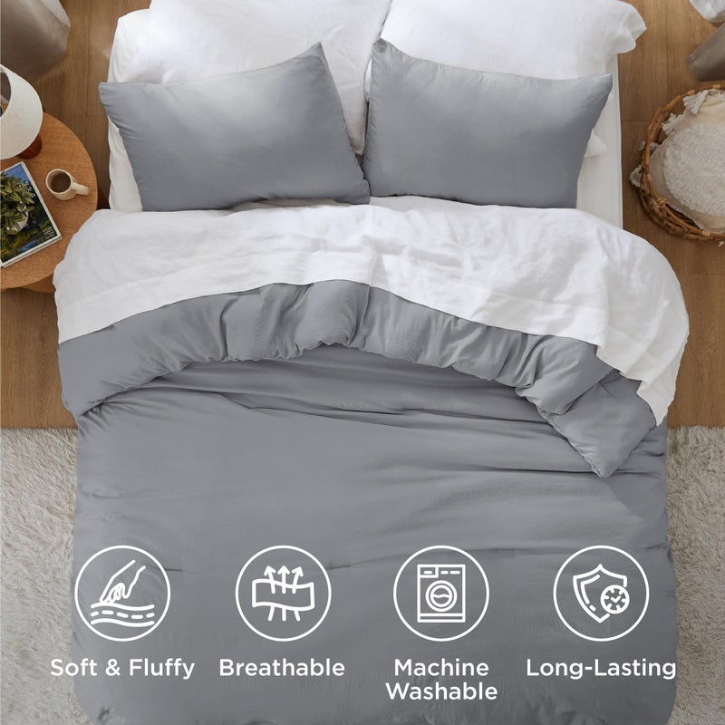 Bedsure King Comforter Set, Grey Soft Prewashed Bedding for All Seasons, 3 Pieces GentleSoftâ„¢ Bed Set, 1 Lightweight Comforter (104"x90") and 2 Pillowcases (20"x36") - Image 4
