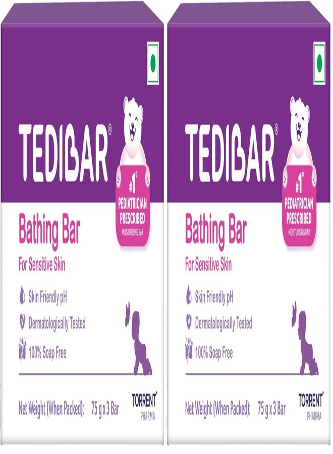 Tedibar Moisturising Baby Bathing Bar 75gx3 (Pack of 2) 100% Soap Free No. 1* Pediatrician Prescribed Moisturising Bar - By Torrent Pharma - Image 1