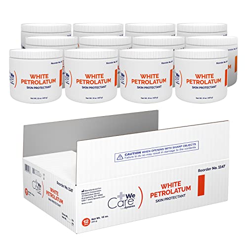 Dynarex White Petrolatum, Petroleum Jelly for Dry, Damaged or Cracked Skin, Soothing White Petroleum Jelly for Minor Skin Irritations, 15 oz. (425g) Jars, 1 Box of 12 Petroleum Jelly Jars - Image 1