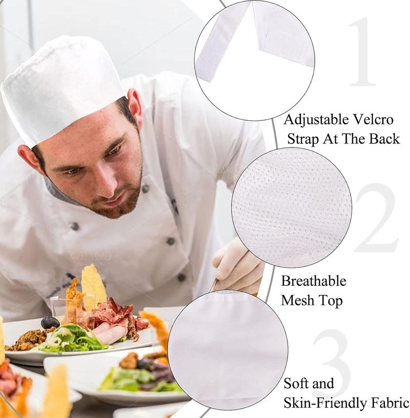 Luckam 4 Pcs Unisex Chef Hats Adjustable Kitchen Cooking Caps with Breathable Mesh Top(White) - Image 2