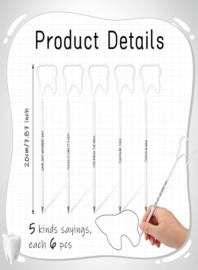 Spakon 30 Pcs Dental Hygienist Appreciation Gifts Dental Assistant Accessories Tooth Pens Bulk Funny Tooth Shaped Dentist Ballpoint Pens Black Ink Nurse Gift for Women Men Dentist - Image 2