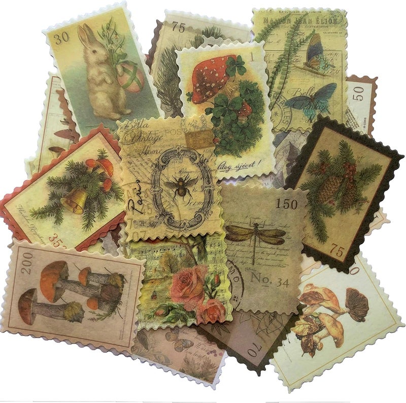 Cotrida 60pcs Vintage Postage Stamp Stickers, Aesthetic Sticker for Scrapbooking, Journaling Supplies, Planners, Kid DIY Art Crafts, Bullet Journal Ephemera - Image 1