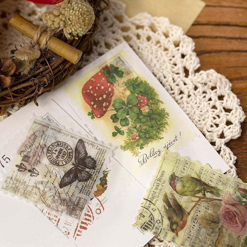 Cotrida 60pcs Vintage Postage Stamp Stickers, Aesthetic Sticker for Scrapbooking, Journaling Supplies, Planners, Kid DIY Art Crafts, Bullet Journal Ephemera - Image 2