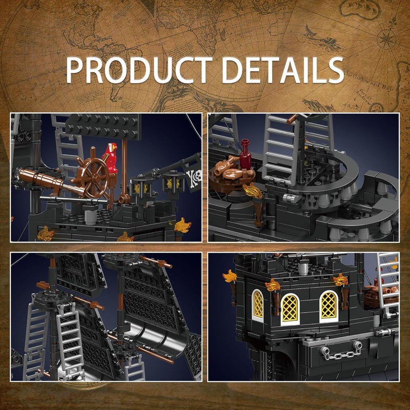 mould king 10195 Pirate Ship Model Building Toys, Black Pearl Sailboat Model, Toy Building Set for Kids, Home Decor Creative Toys for Boys Girls/Adult Collections Enthusiasts (932 Pieces) - Image 4