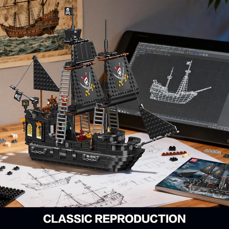 mould king 10195 Pirate Ship Model Building Toys, Black Pearl Sailboat Model, Toy Building Set for Kids, Home Decor Creative Toys for Boys Girls/Adult Collections Enthusiasts (932 Pieces) - Image 2